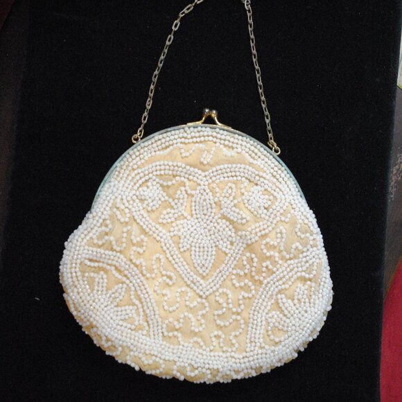 Vintage/Antique Beaded Satin Evening Purse with Unique Design - Picture 1 of 14